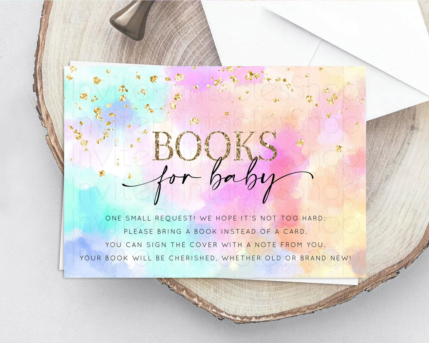 Pastel Books For Baby Card Pastel Rainbow Book Insert Colorful Ombre Watercolor Book Card Confetti Glitter Baby Book Poem Request D10667