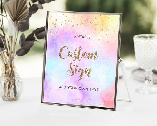 Editable Pastel Sign Ombre Table Sign Decor Pastel Ombre Rainbow Watercolor