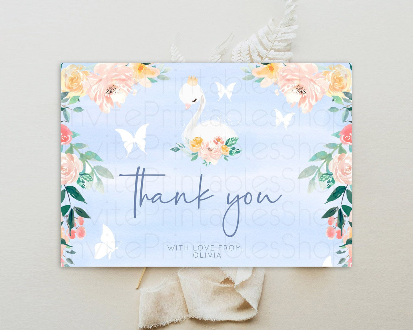 Swan Thank You Swan Princess Ballet Thank You Card Swan Lake Birthday Thank You Cards Secret Garden Pastel Floral Teacher Thank You D10885