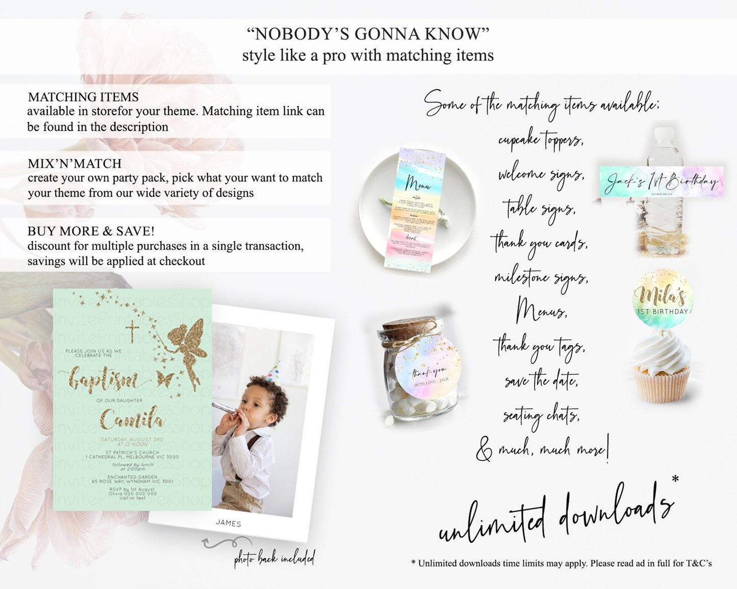 Fairy Baptism Invitation Fairy Baptism 1st Birthday Invitation Enchanted Secret Garden Christening Invite Pastel Floral Butterfly D10908