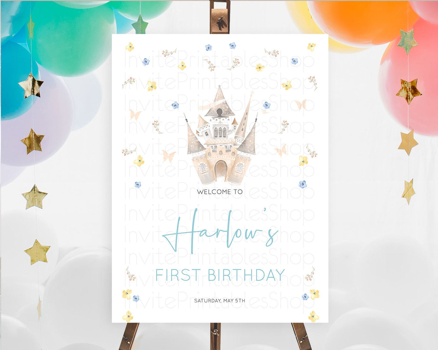 Princess Birthday Welcome Sign Castle Welcome Board Secret Garden Enchanted Castle Pastel Floral Garden First Birthday Welcome Sign D10365