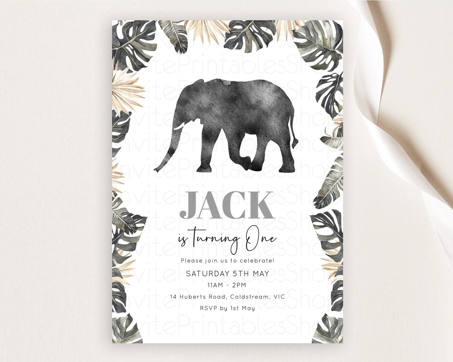 Elephant Birthday Invitation Elephant Invitation Elephant Birthday Safari Elephant Party TWO Wild ONE Jungle Adventure Zoo Birthday D10803