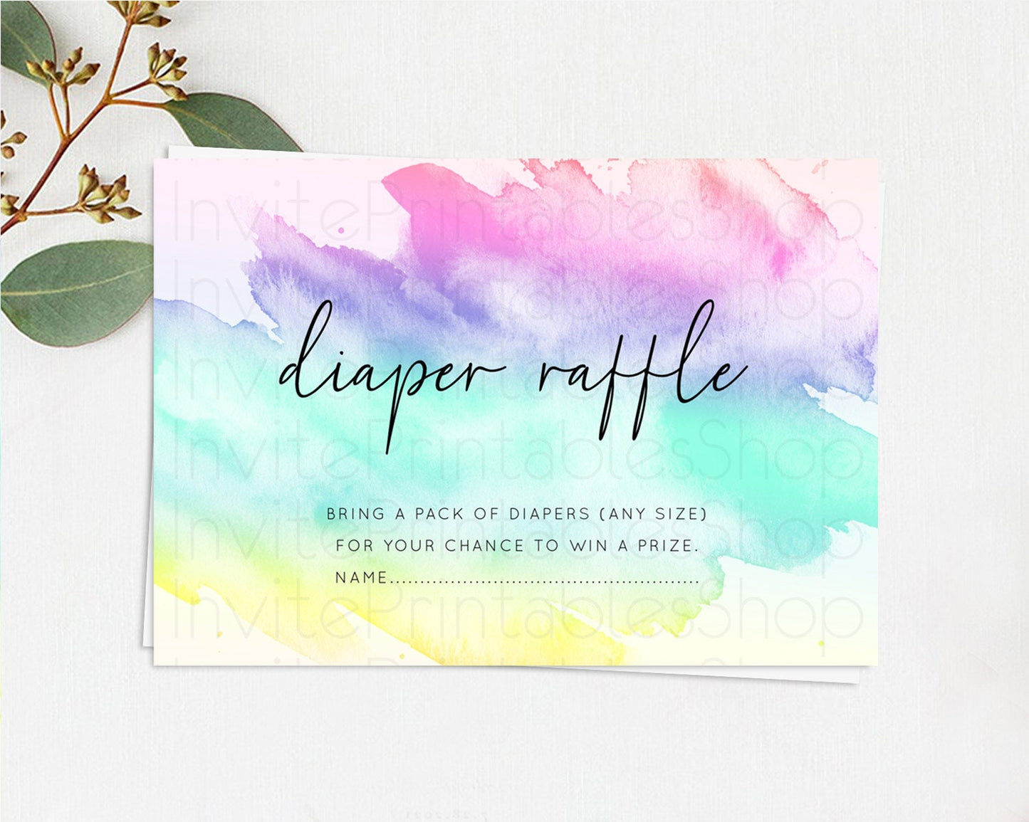 Pastel Diaper Raffle Card Pastel Rainbow Diaper Raffle Insert Colorful Ombre Watercolor Diaper Ticket Confetti Glitter Raffle Game D10231