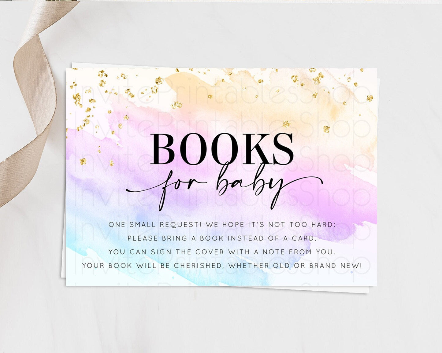Pastel Books For Baby Card Pastel Rainbow Book Insert Colorful Ombre Watercolor Book Card Confetti Glitter Baby Book Poem Request D10175