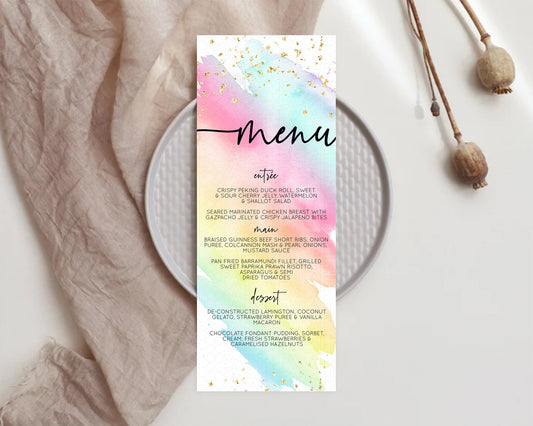 Editable Pastel Menu Pastel Rainbow Menu Template Colorful Pastel Table Deco