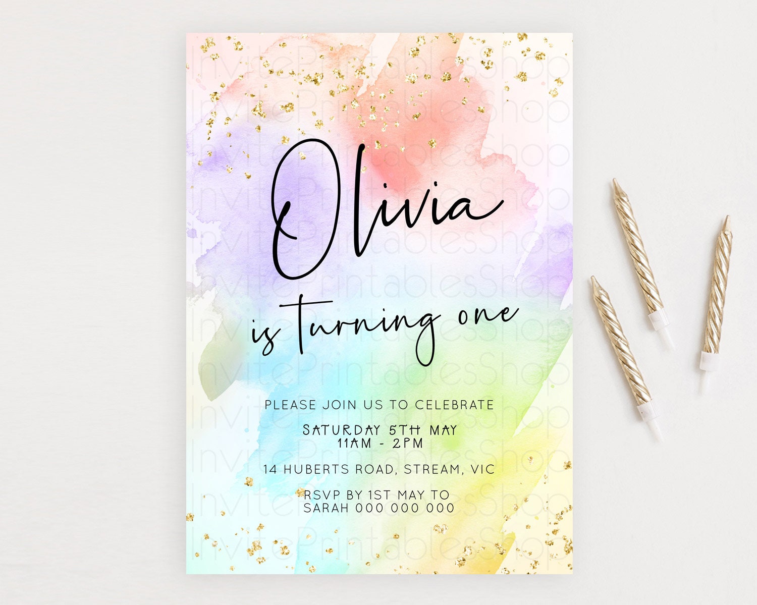 Editable Pastel Birthday Invitation Ombre Watercolor Birthday Invitation Gli
