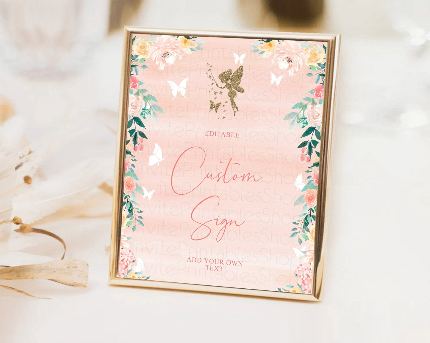 Fairy Sign Enchanted Garden Table Sign Decor Pastel Floral Butterfly Party Secret Garden Birthday Baptism Baby Shower Bridal Shower D10792
