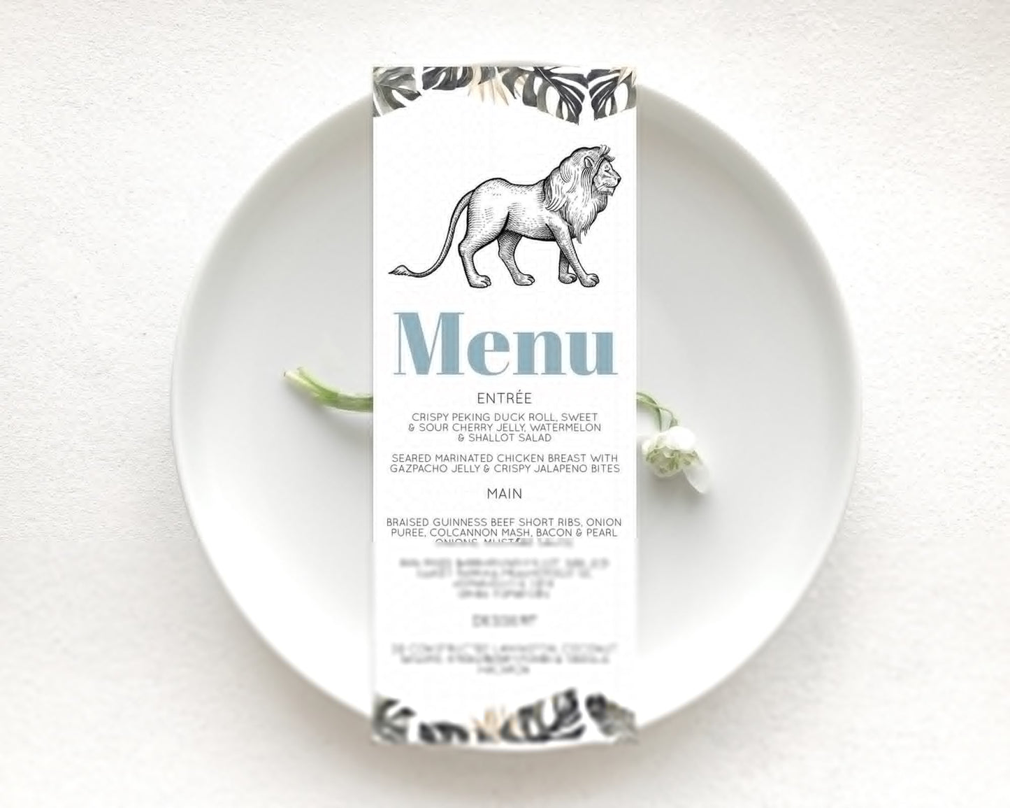 Lion Menu Lion Menu Template Lion Party Table Decor Safari Adventure Lion Menu Dried Palm Fern Lion Dinner Dessert Party Food Menu D10807