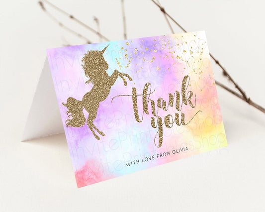 Unicorn Rainbow Thank You Card Pastel Unicorn Thank You Magical Ombre Unicorn Birthday Thank You Colorful Watercolor Teacher Card D10435