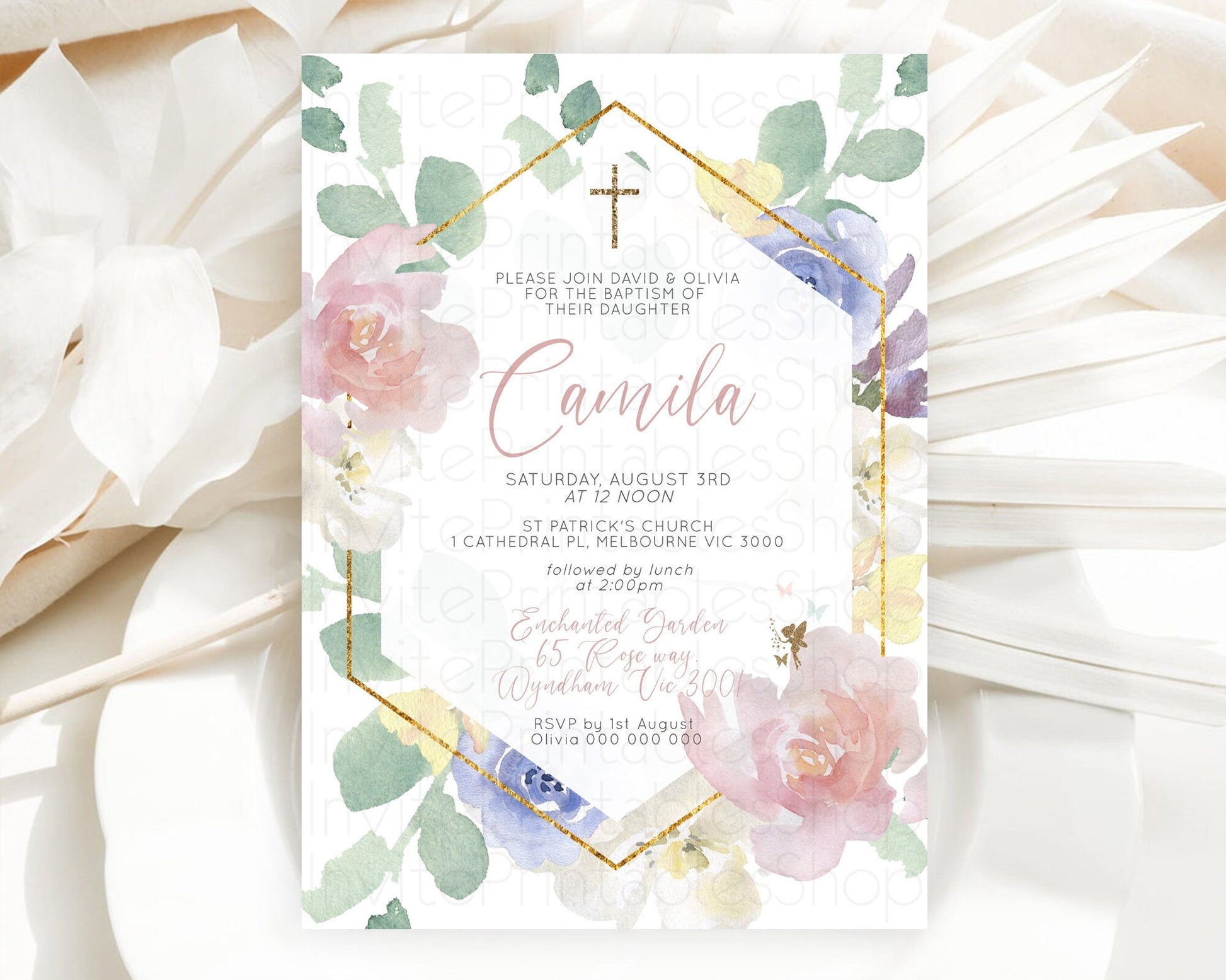 Editable Fairy Baptism Invitation Fairy Baptism 1st Birthday Invitation Ench