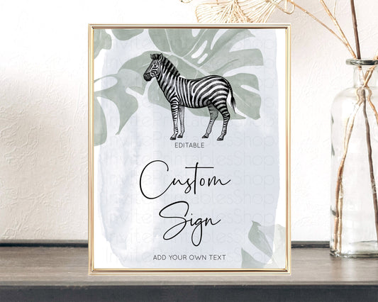 Zebra Sign Zebra Table Sign Decor Zebra Party Sign Template Safari Adventure Zebra Minimal Theme 1st Birthday Baptism Baby Shower D10814