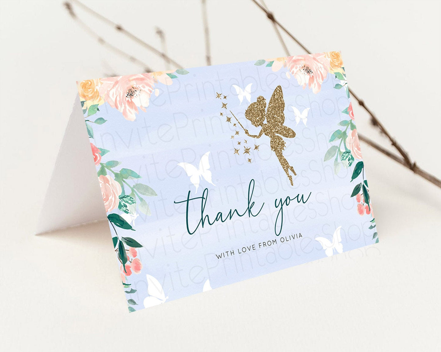 Fairy Thank You Fairy Thank You Card Enchanted Garden Pastel Butterfly Birthday Thank You Floral Secret Garden Teacher Thank You D10794