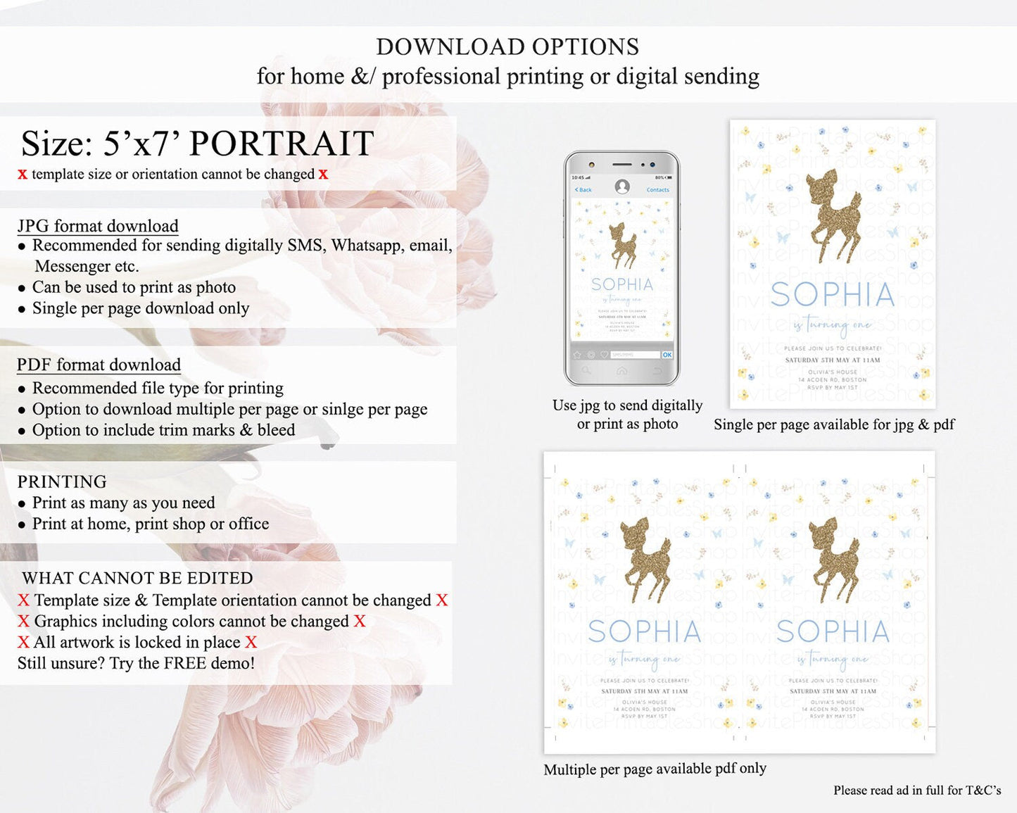 Fawn Birthday Invitation Deer Birthday Invitation Enchanted Forest Party Butterfly Pastel Flowers Whimsical 2nd 1st First Birthday D10360