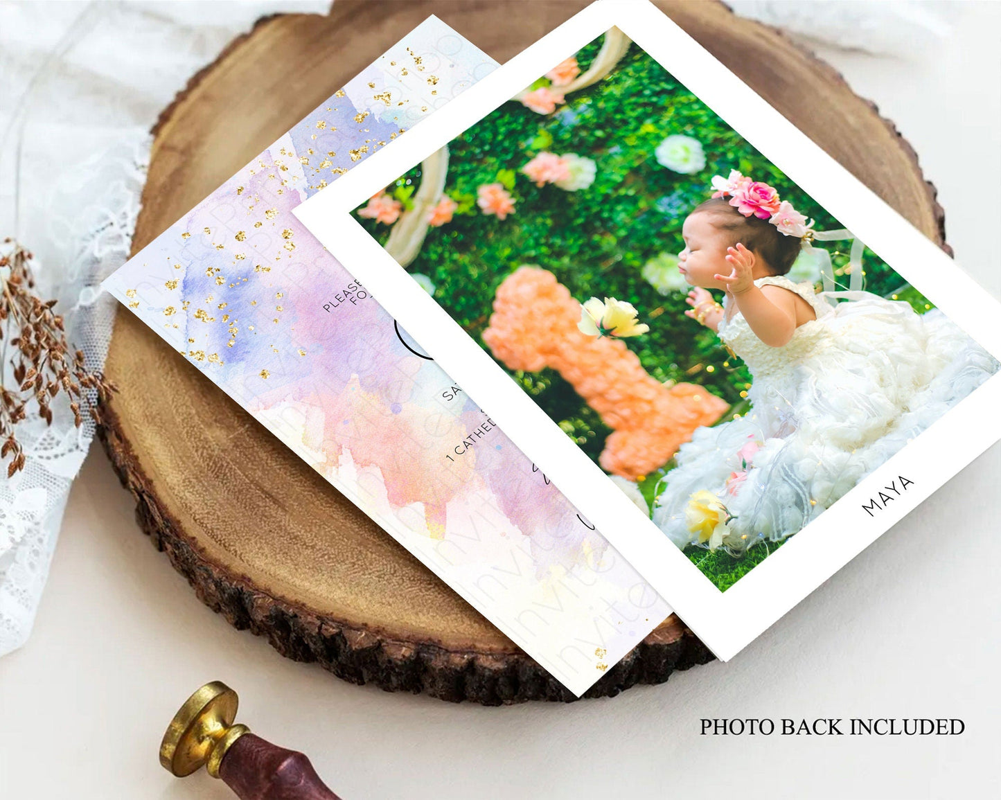 Pastel Baptism Invitation Pastel Colors Watercolor Baptism 1st Birthday Party Gold Ombre Pastel Rainbow Christening Holy Communion D10585