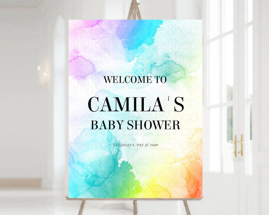 Editable Pastel Baby Shower Welcome Sign Pastel Rainbow Welcome Sign Colorfu