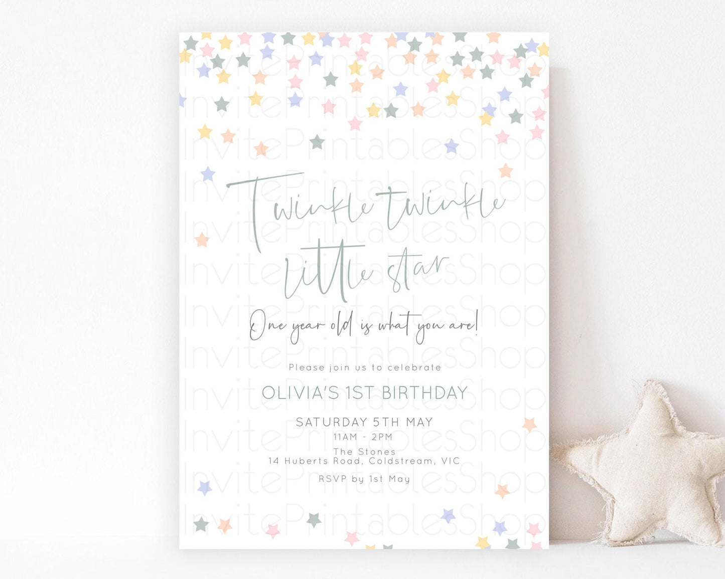 Star Birthday Invitation Pastel Stars Invite Shooting Star Party Rainbow Colorful Confetti Twinkle Little Star 2nd First Birthday D10795