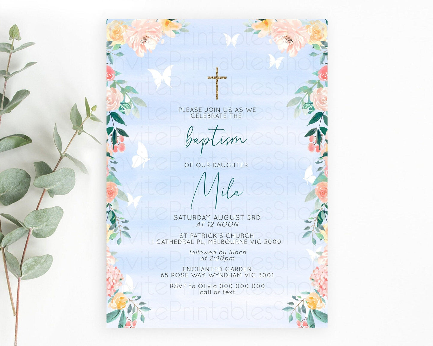 Secret Garden Baptism Invitation Wildflower Baptism Birthday Invite Pastel Flowers Christening Invite Enchanted Garden Boho Floral D10337