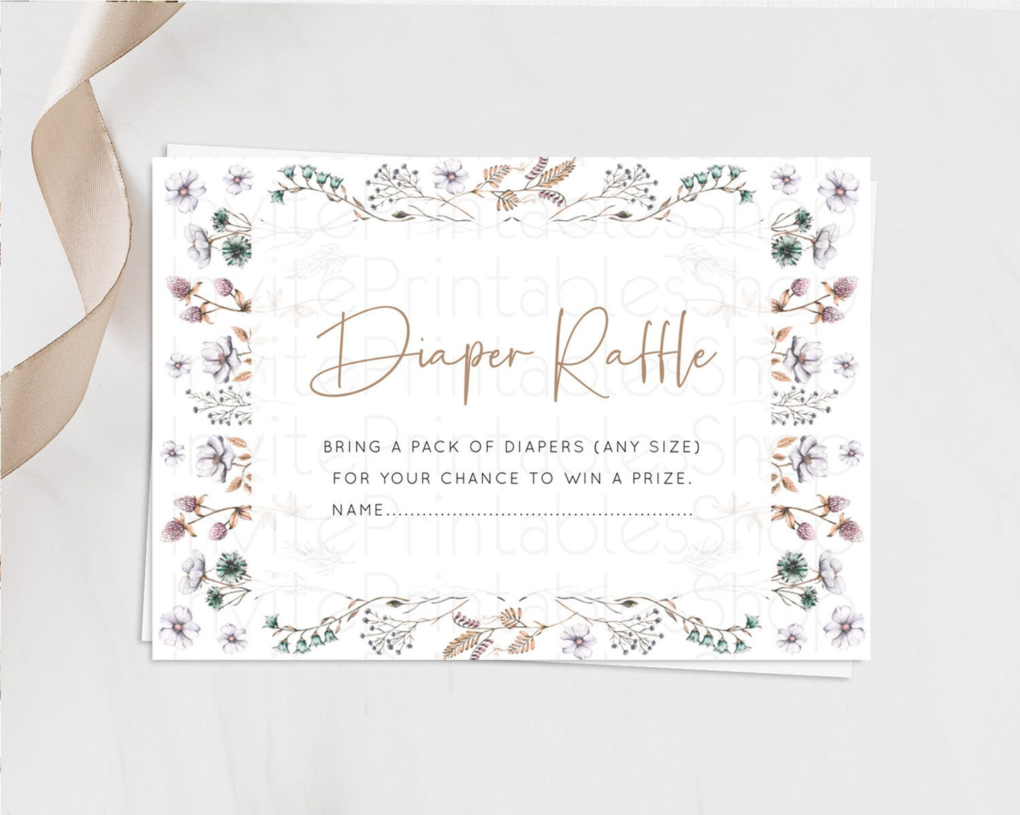 Secret Garden Diaper Raffle Card Boho Wildflower Diaper Raffle Insert Pastel Flower Garden Baby Shower Card Flower Raffle Game D10604