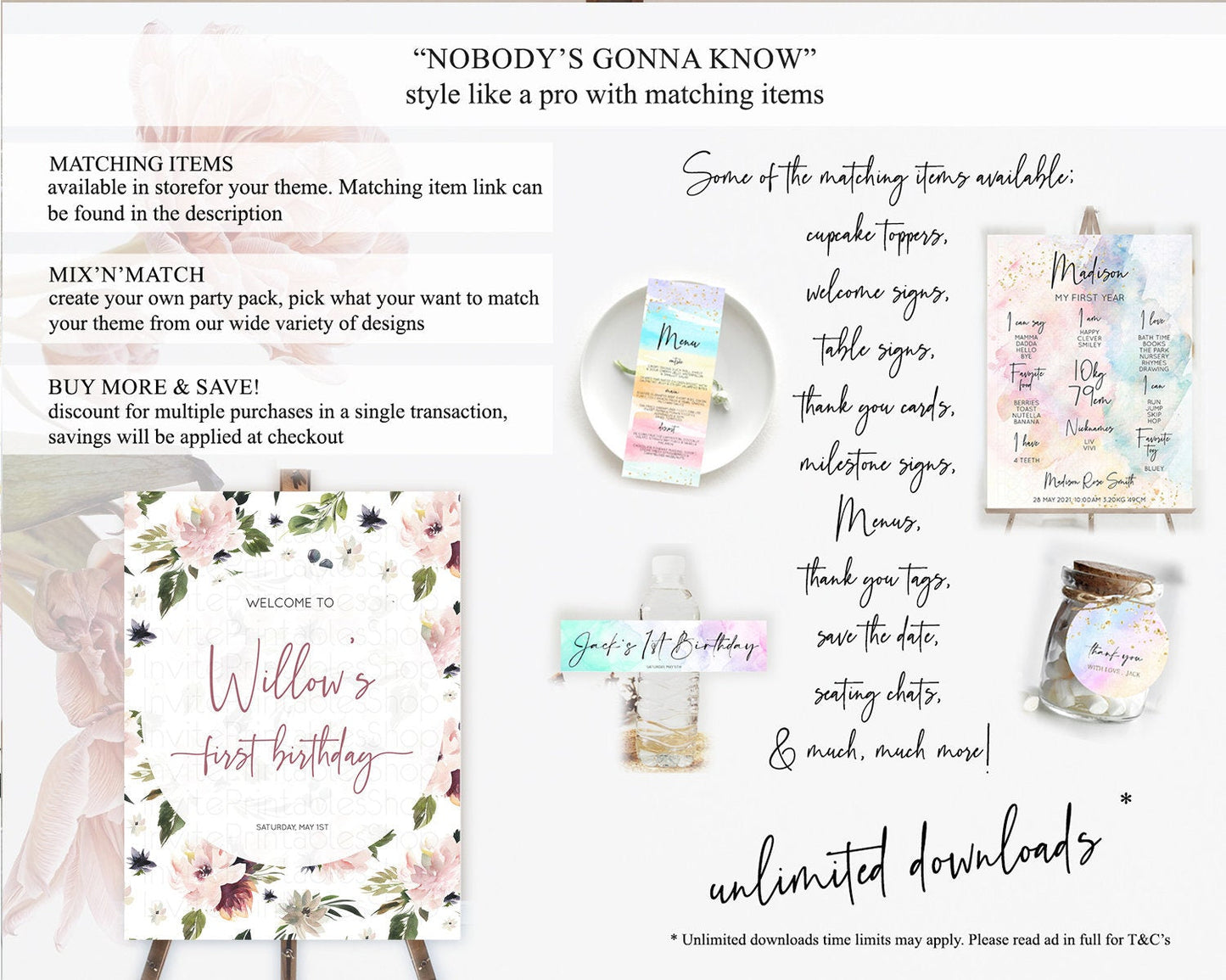 Secret Garden Welcome Sign Wildflower Welcome Board Pastel Flower Garden Welcome Poster Boho Wildflower First Birthday Welcome Sign D10538