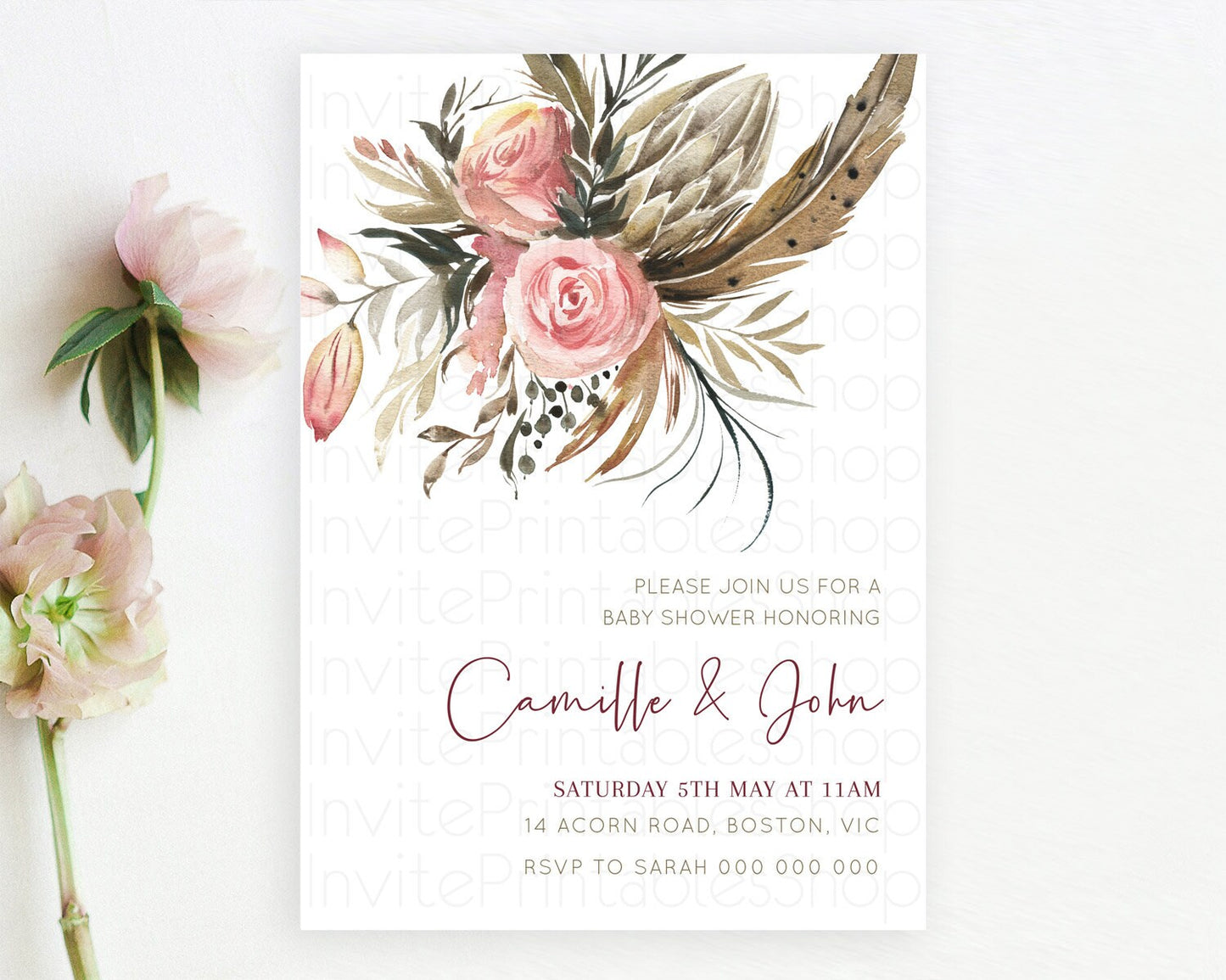 Wildflower Baby Shower Invitation Secret Garden Baby Shower Invitation Pastel Flowers Invite Enchanted Garden Shower Floral Theme D10686