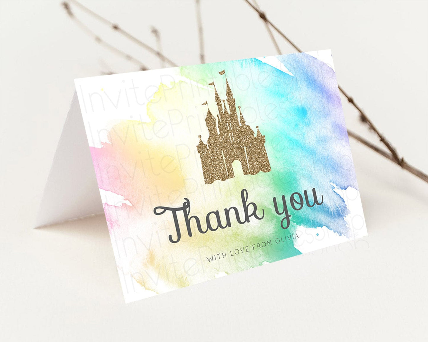 Princess Thank You Pastel Princess Thank You Card Pastel Rainbow Thank You Cards Colorful Enchanted Castle Teacher Thank You Cards D10833