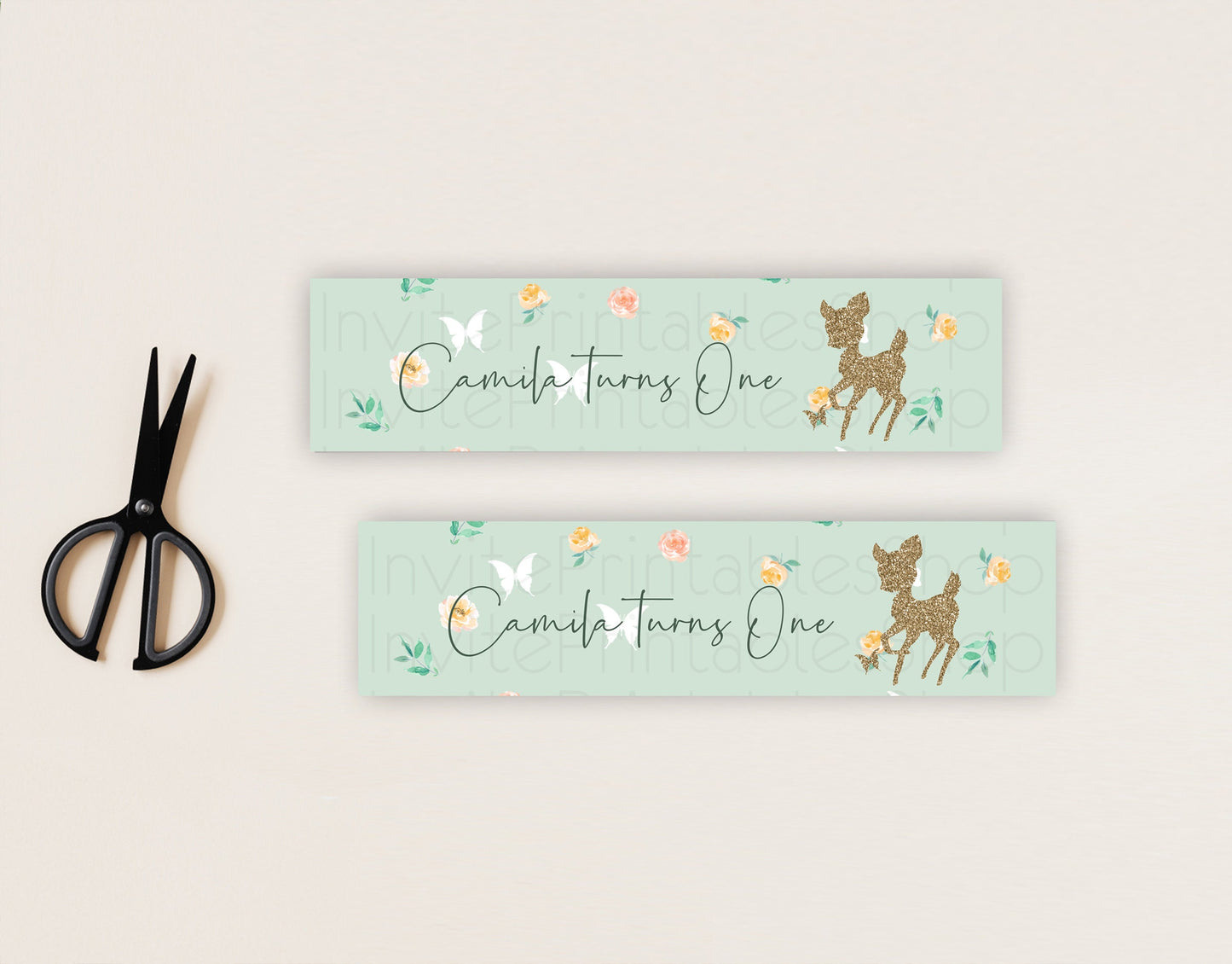 Fawn Deer Water Label Template Pastel Floral Deer Enchanted Forest Butterfly Party Decor Birthday Baptism Baby Shower Bridal Shower D10385