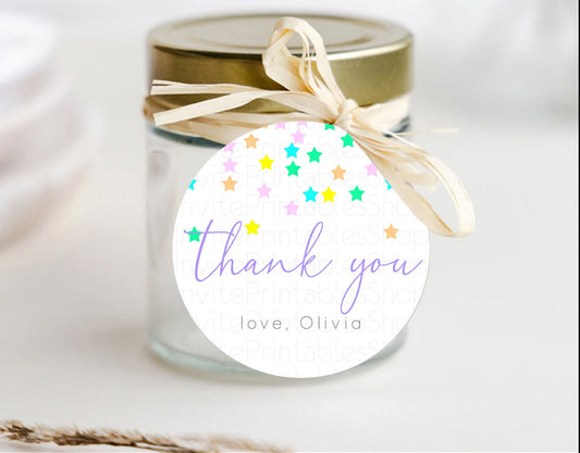 Star Thank You Gift Tags Pastel Stars Thank You Tags Shooting Star Rainbow Colorful Confetti Twinkle Little Star First Birthday Tags D10394