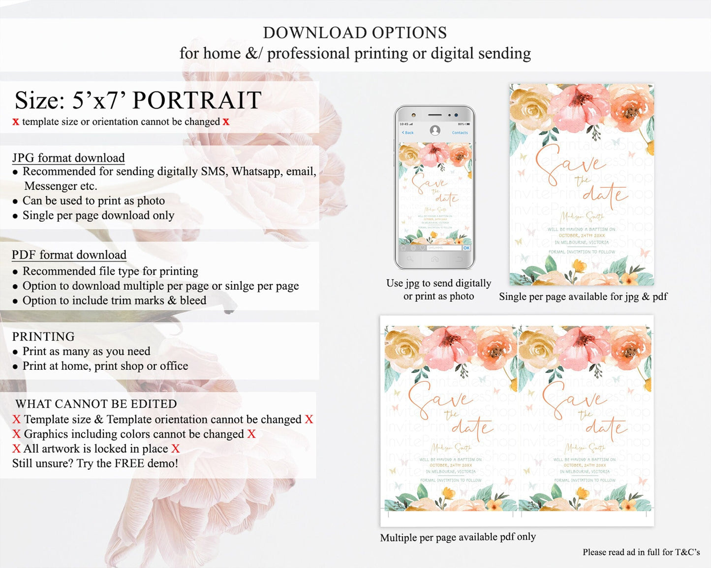 Wildflower Save The Date Template Secret Garden Save The Date Pastel Floral Garden Party Boho Flowers Birthday Baby Shower Wedding D10347