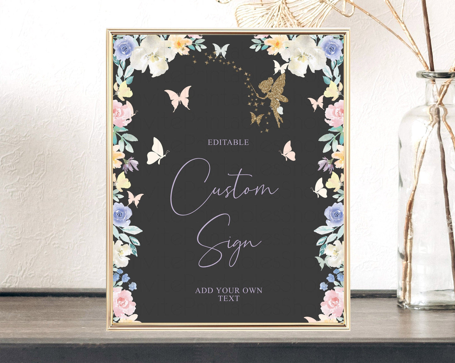 Fairy Sign Enchanted Garden Table Sign Decor Pastel Floral Butterfly Party Secret Garden Birthday Baptism Baby Shower Bridal Shower D10881
