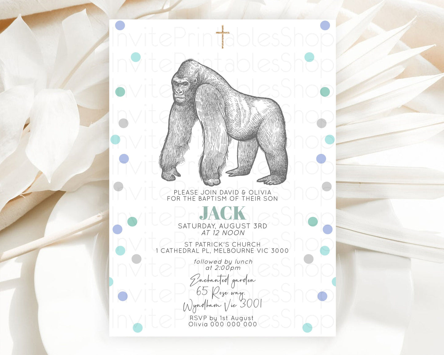 Gorilla Baptism Invitation Gorilla Baptism 1st Birthday Invitation Gorilla Jungle Adventure Christening Invitation Wild Zoo Theme D10854