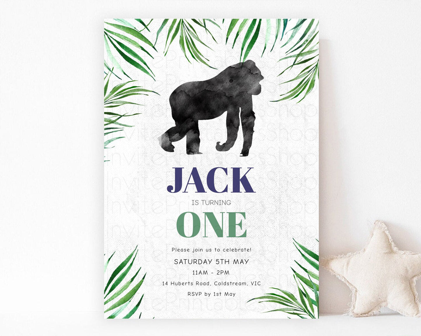Gorilla Birthday Invitation Gorilla Invitation Gorilla Birthday Jungle Gorilla Party Jungle Adventure Zoo Party Animals Two Wild ONE D10840