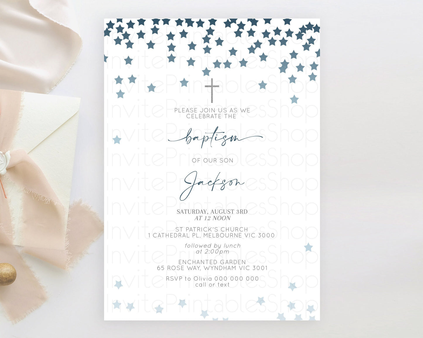 Editable Star Baptism Invitation Pastel Stars Baptism 1st Birthday Invitatio