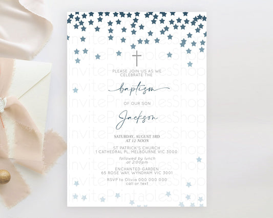 Editable Star Baptism Invitation Pastel Stars Baptism 1st Birthday Invitatio