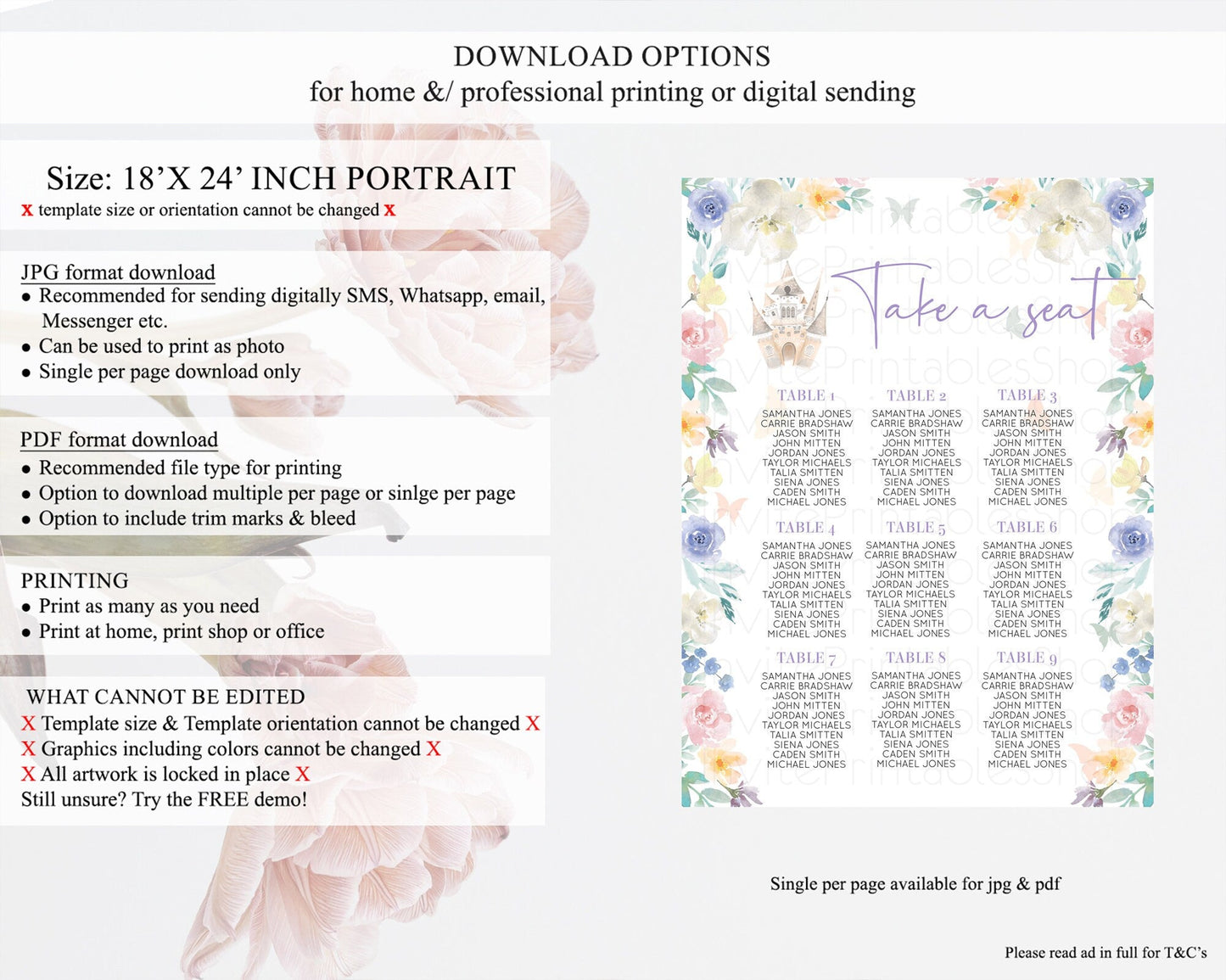 Pastel Princess Castle Seating Chart Castle Seating Chart Floral Seating Sign Princess Castle Take A Seat Castle Flower Decor D10709