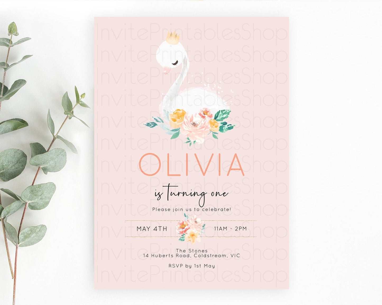 Swan Birthday Invitation Swan Princess Ballet Invitation Enchanted Forest Swan Lake Party Secret Garden Watercolour Pastel Floral D10388