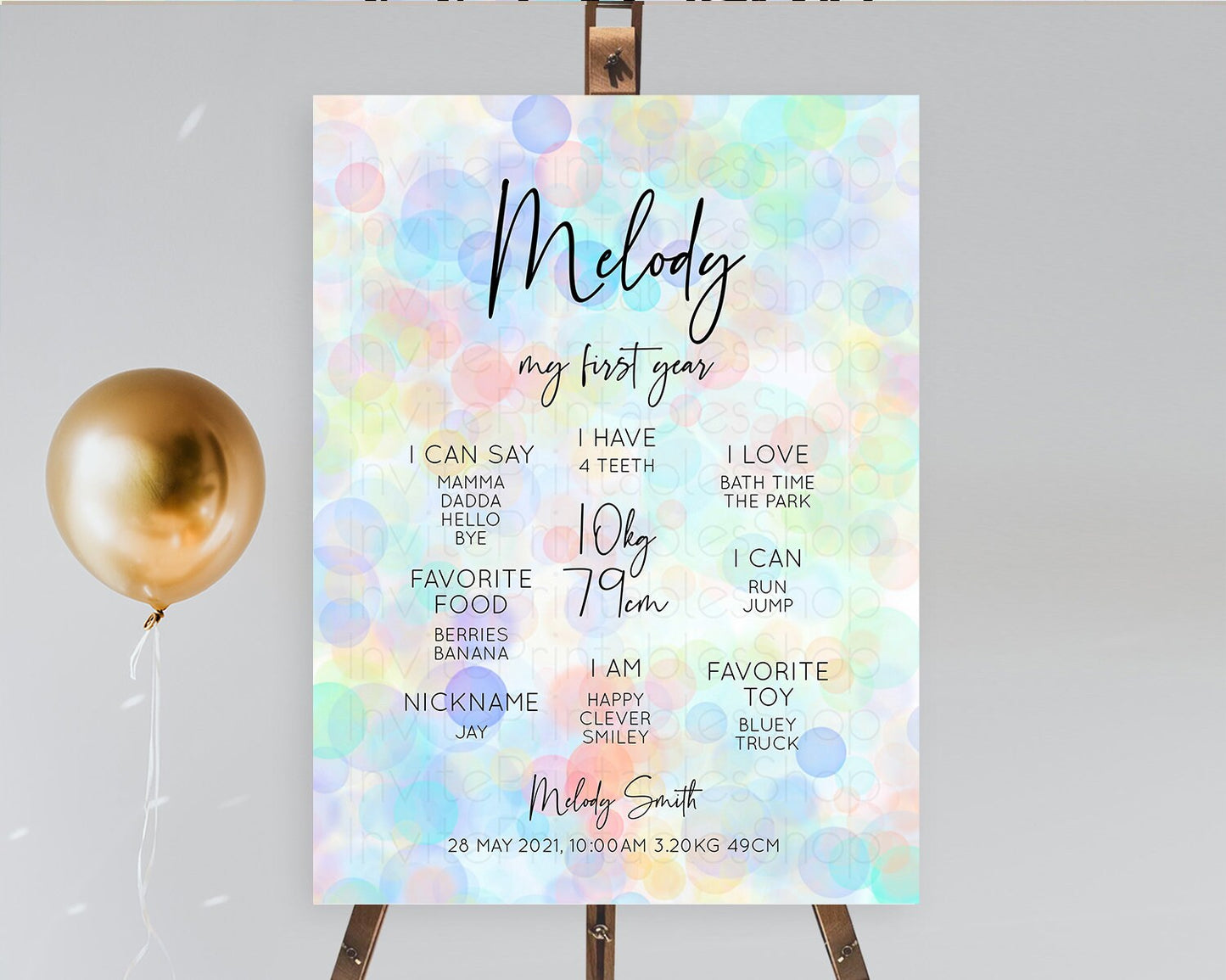 Pastel First Birthday Milestone Board Bubble Bath Milestone Poster Pastel Bubbles Colorful Confetti First Birthday Milestone Welcome D10444