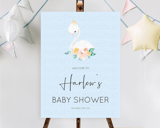 Editable Swan Baby Shower Welcome Board Swan Princess Ballet Welcome Sign En