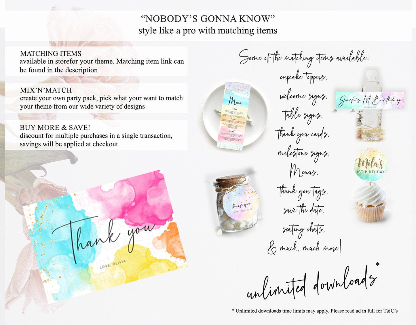 Pastel Thank You Rainbow Thank You Card Colorful Pastel Birthday Thank You Card Confetti Watercolor Pastel Teacher Thank You Cards D10898