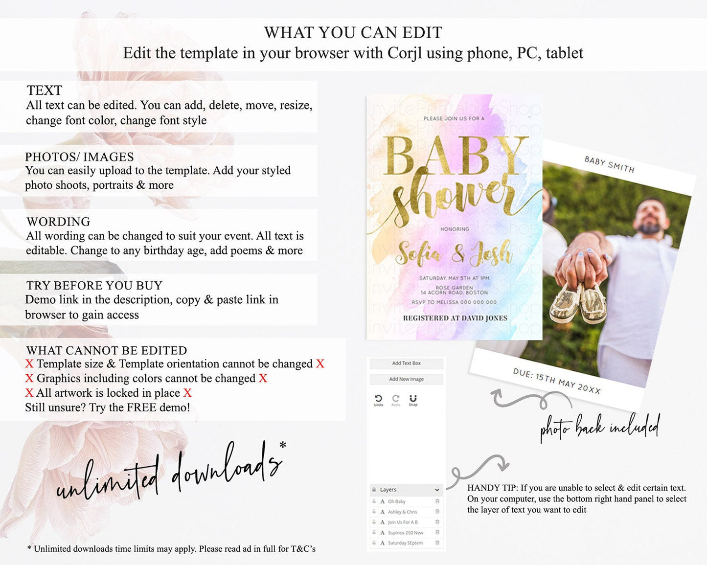 Pastel Baby Shower Invitation Rainbow Baby Shower Invitation Colorful Pastel Watercolor Invitation Gold Glitter Sprinkles Ombre D11027