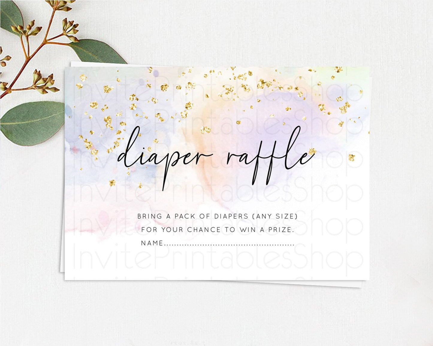 Pastel Diaper Raffle Card Pastel Rainbow Diaper Raffle Insert Colorful Ombre Watercolor Diaper Ticket Confetti Glitter Raffle Game D10769