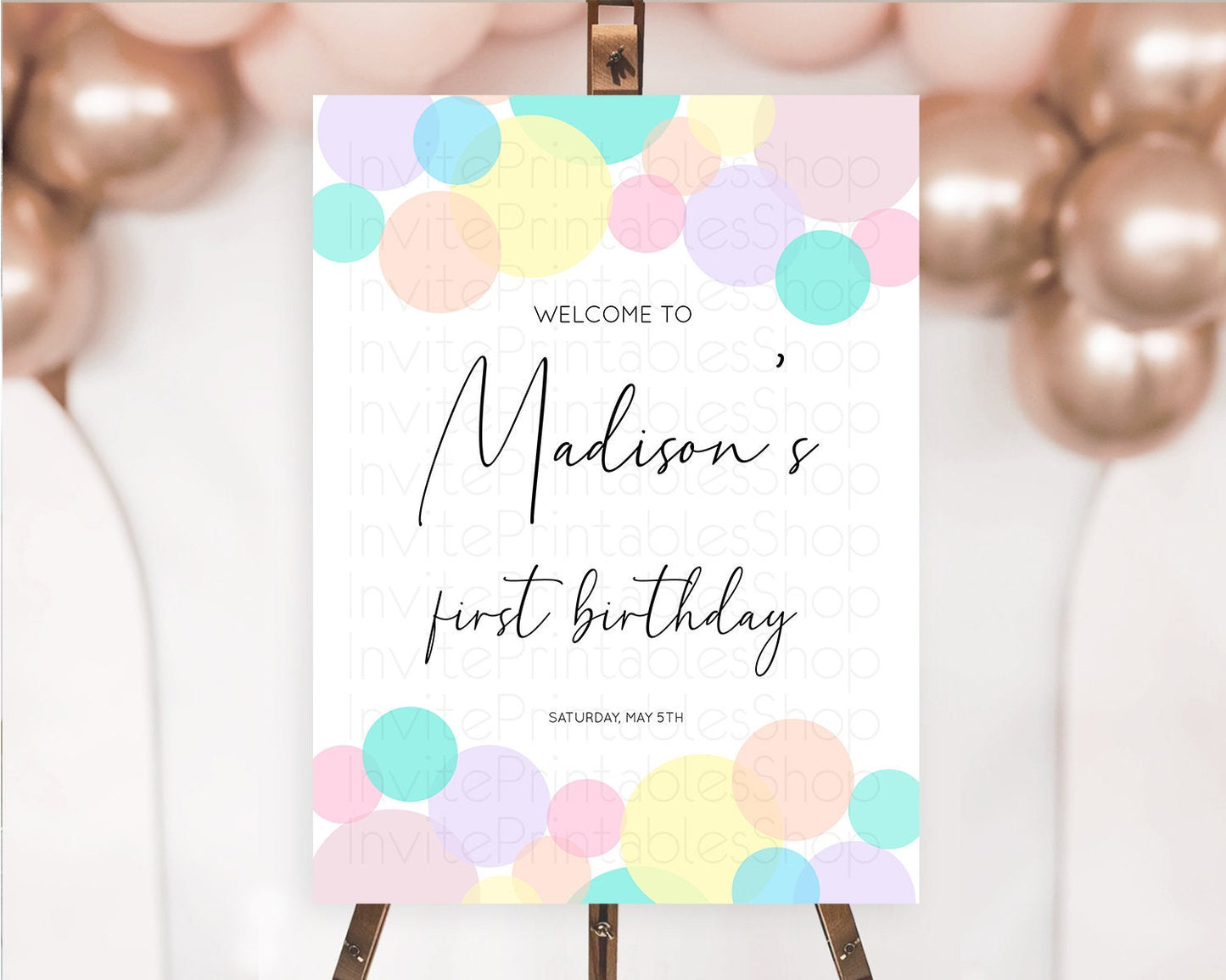 Rainbow Welcome Sign Pastel Welcome Board Pastel Rainbow Confetti Welcome Sign Colorful Bubbles Pastel First Birthday Welcome Sign D10784