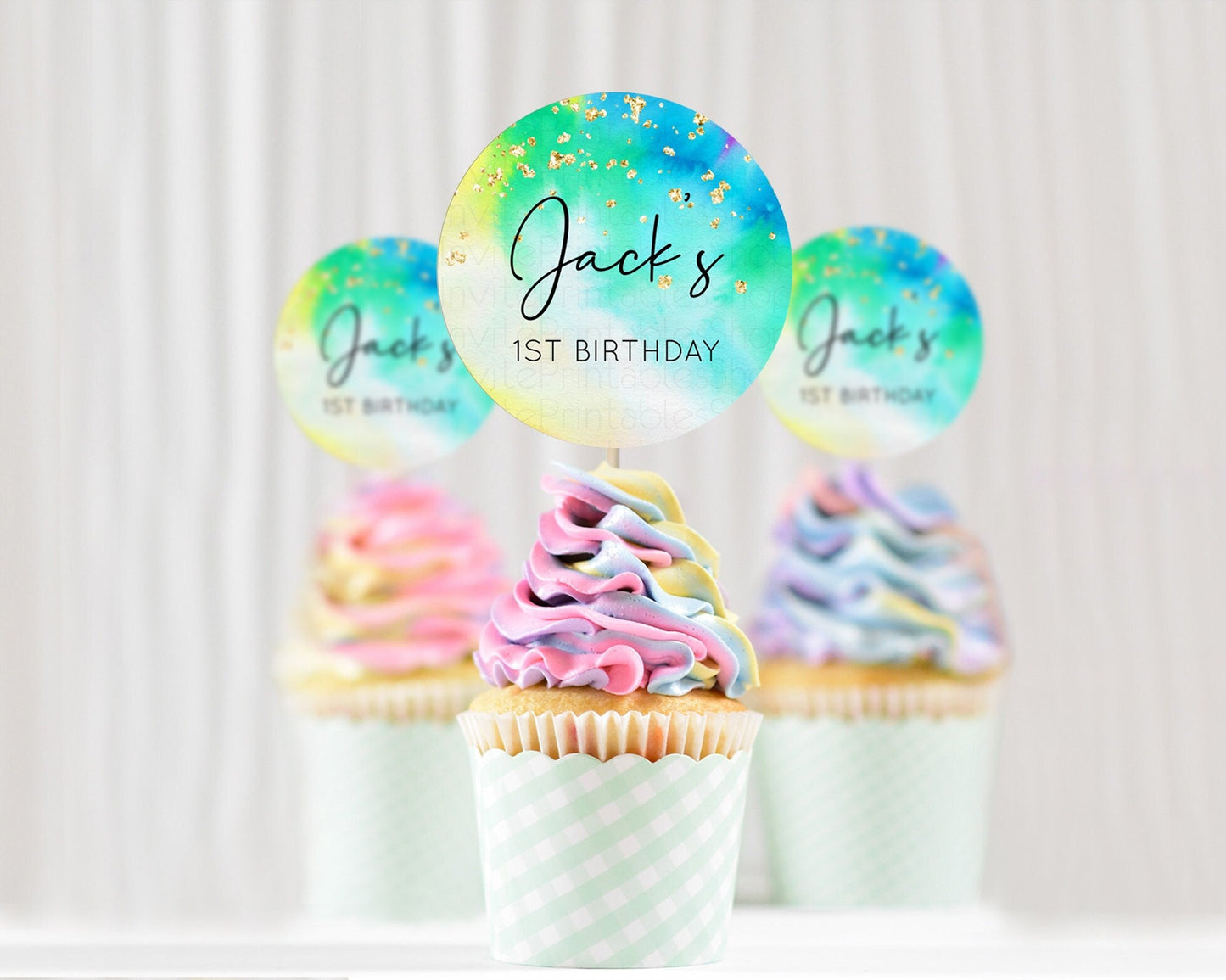 Tie Dye Cupcake Toppers Rainbow Tie Dye Cupcake Toppers Rainbow Colorful Cupcake Toppers Tie Dye Pastel Rainbow Party Cupcake Decor D10462