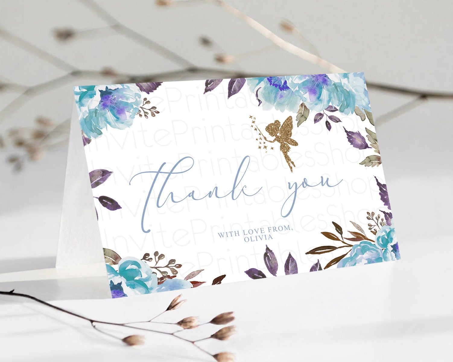 Editable Fairy Thank You Fairy Thank You Card Enchanted Garden Pastel Butter