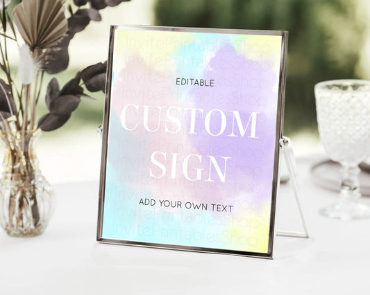 Editable Pastel Sign Ombre Table Sign Decor Pastel Ombre Rainbow Watercolor