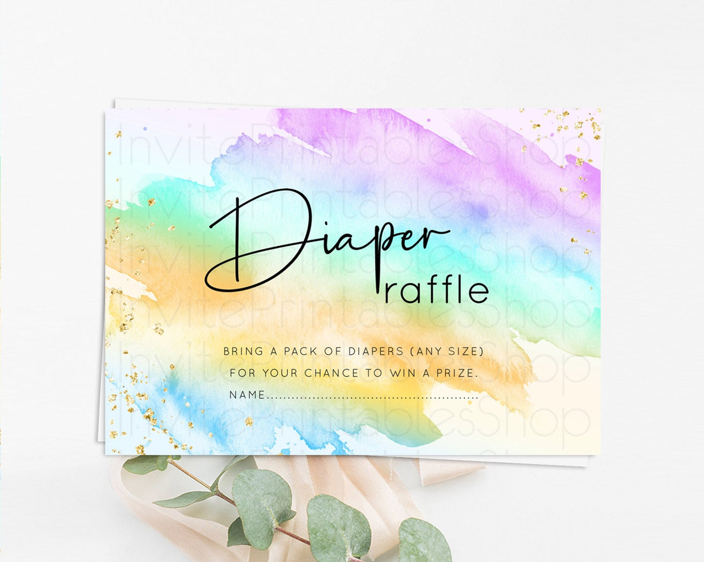 Pastel Diaper Raffle Card Pastel Rainbow Diaper Raffle Insert Colorful Ombre Watercolor Diaper Ticket Confetti Glitter Raffle Game D10427