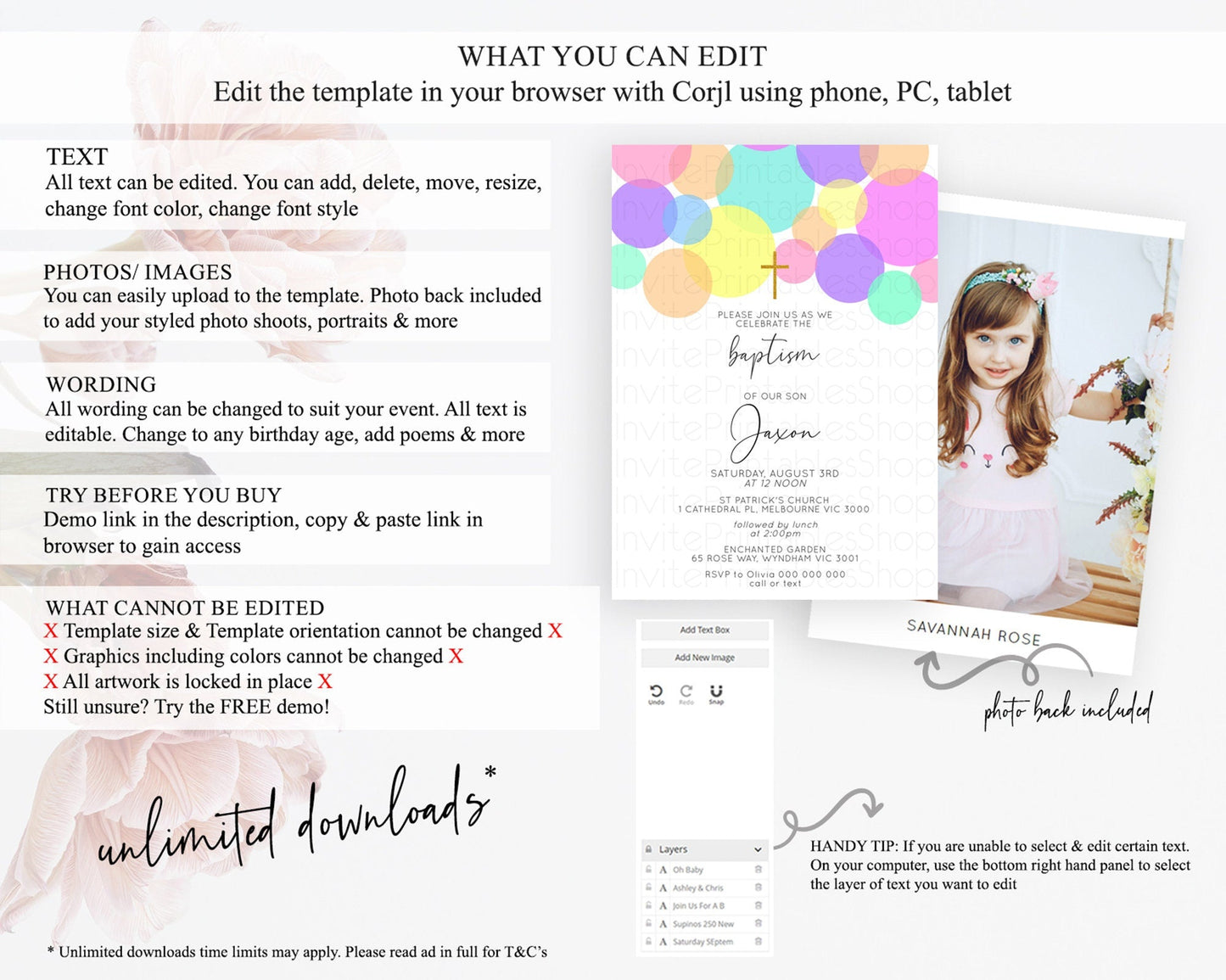 Pastel Baptism Invitation Pastel Confetti Baptism 1st Birthday Invitation Colorful Rainbow Confetti Bubbles Christening Invitation D10888