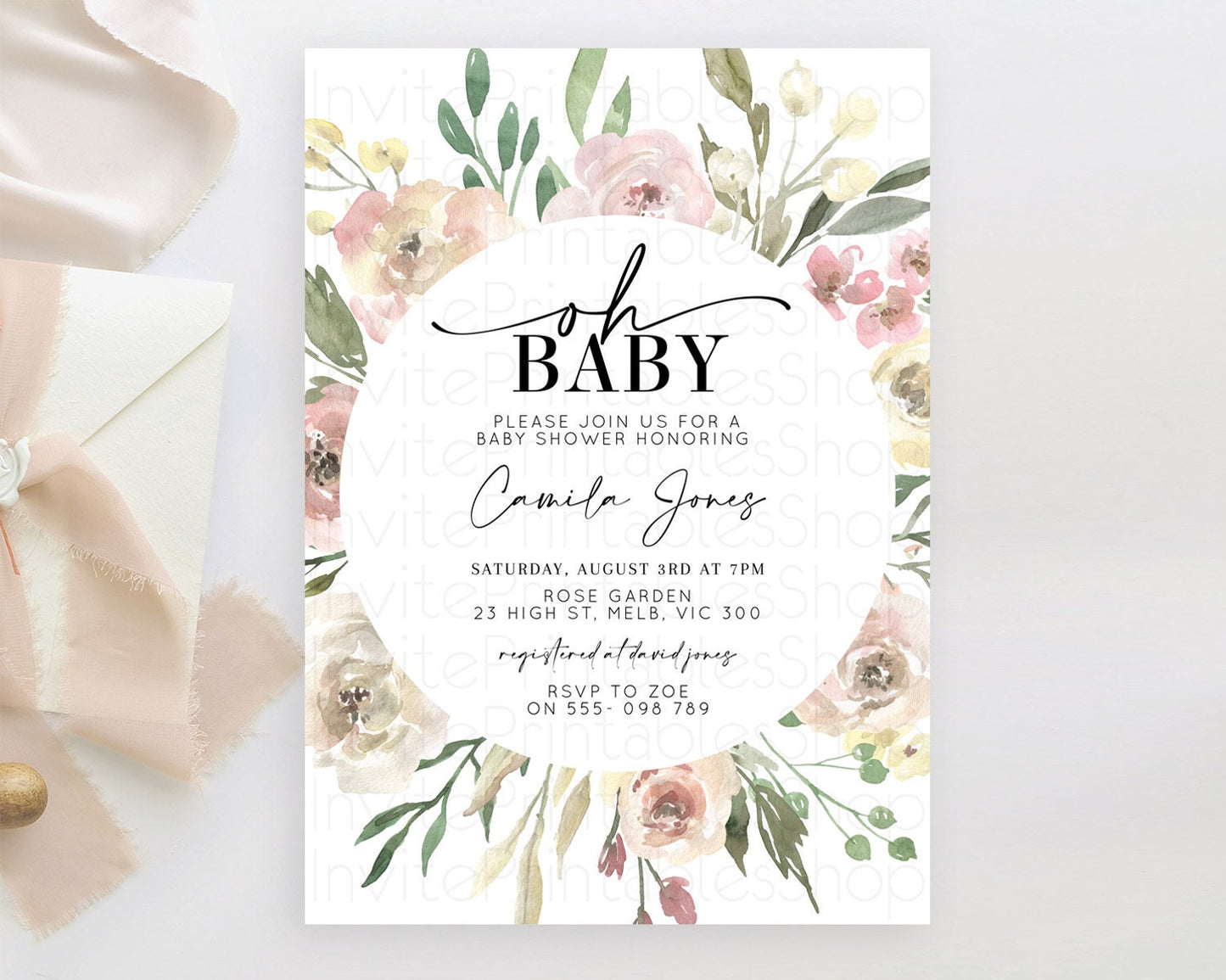 Wildflower Baby Shower Invitation Secret Garden Baby Shower Invitation Pastel Flowers Invite Enchanted Garden Shower Floral Theme D10202