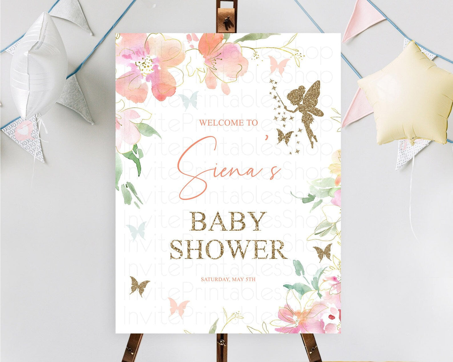 Fairy Baby Shower Welcome Sign Fairy Welcome Board Enchanted Garden Pastel Floral Butterfly Decor Secret Garden Fairy Welcome Sign D10934