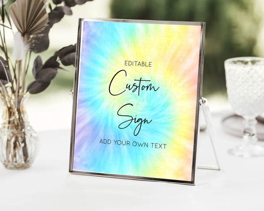 Editable Tie Dye Sign Ombre Table Sign Decor Rainbow Pastel Ombre Watercolor