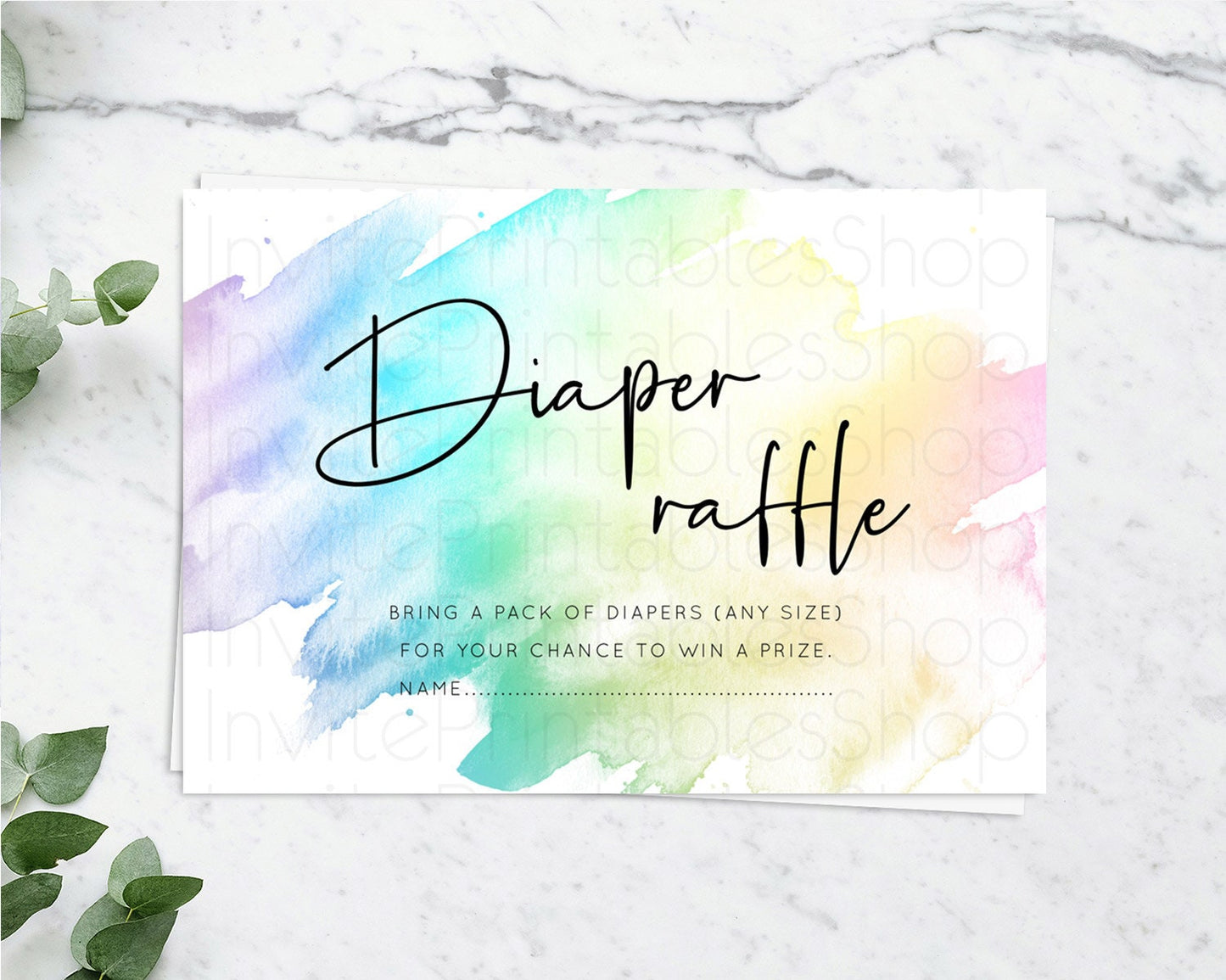 Pastel Diaper Raffle Card Pastel Rainbow Diaper Raffle Insert Colorful Ombre Watercolor Diaper Ticket Confetti Glitter Raffle Game D10279